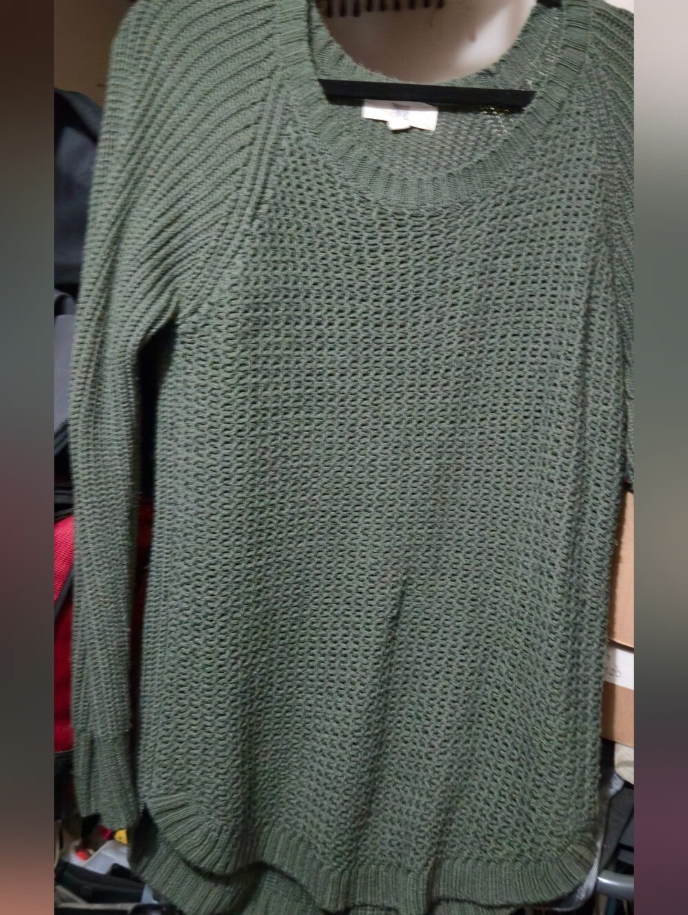 Olive Green Scoop-Neck Knit Sweater